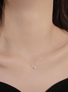 感网女轻奢小众珍珠项链蝴蝶结