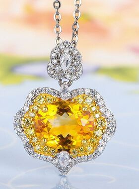 韩时尚吊坠黄水晶日民族锁骨天然