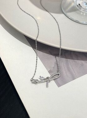 链锆石玫瑰花项链款设计感锁骨