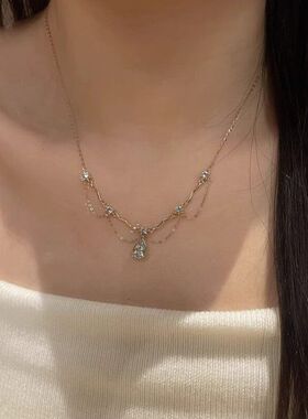 水滴新款拉丝精致锁骨项链流苏颈链锆石璀璨百搭高级女轻蓝奢小众