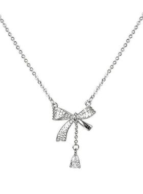 气质项链简约高级感轻奢蝴蝶结百搭水滴掉色不钢ins钛女流苏小众