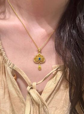 花丝吊坠新中式淑女钻桃心镂空