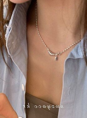 珠项链心镀银新款锁骨色小众批发