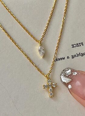 戴小众叠气质十字架链双层链细