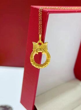 金箍色扣蝴蝶结吊坠平安黄金项链