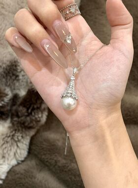 珍珠项链女新款雪塔满钻掉色钢