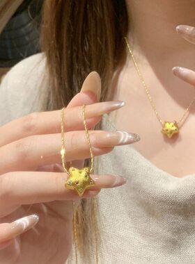 新中式爆款代发吊坠国潮钻小红书风点拉丝五角星满天星女一件项链