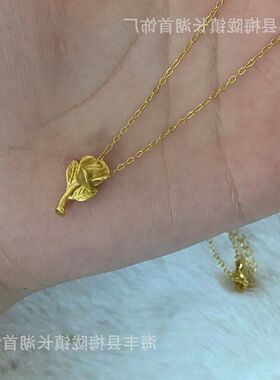 黄金中国金金项链 礼物颈链吊坠项链女款情人节挂B玫瑰花坠