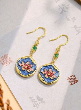 莲花珐琅优雅新品耳环彩古法新