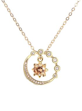 项链新款吊坠简约锆石轻奢风满钻锁骨香槟色时尚链女饰品日月星辰