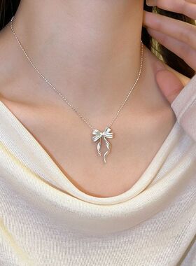 蝴蝶结链设计气质哑光项链甜美简约新款锁骨飘带优雅女小众高级感