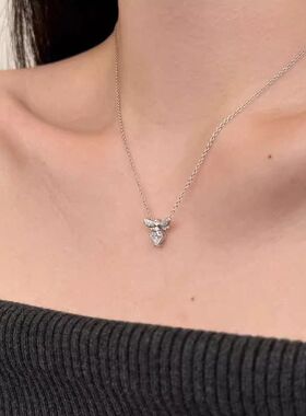 轻奢颈链锆石百搭设计通勤链粉红