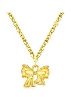 爱人寓意好黄金蝴蝶结项链老婆送纯金同心结吊坠