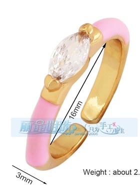 L08B 欧美流行 简单 彩色 几何 爱心 月亮 锆石可调节镀金 宽戒指