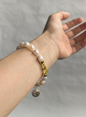 原创福牌淡水珍珠手链女款轻奢小众高级精致手串手饰女友闺蜜礼物
