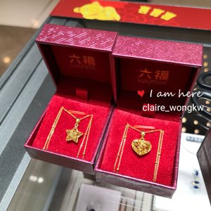 香港六福珠宝18K黄金玫瑰金铂金镂空爱心心型吊坠波波珠珠链代购
