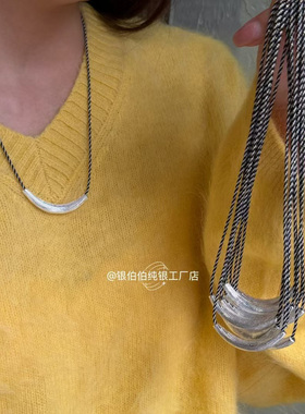 银伯伯纯银细闪弯管项链女百搭