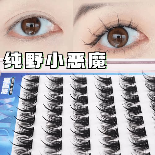 免胶自粘纯野小恶魔假睫毛大容量分段浓密款硬梗单眼皮推荐假睫毛 - 图1