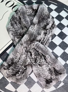 加厚真獭兔毛双面编织皮草围巾韩版简约毛毛围脖保暖轻奢皮草围巾