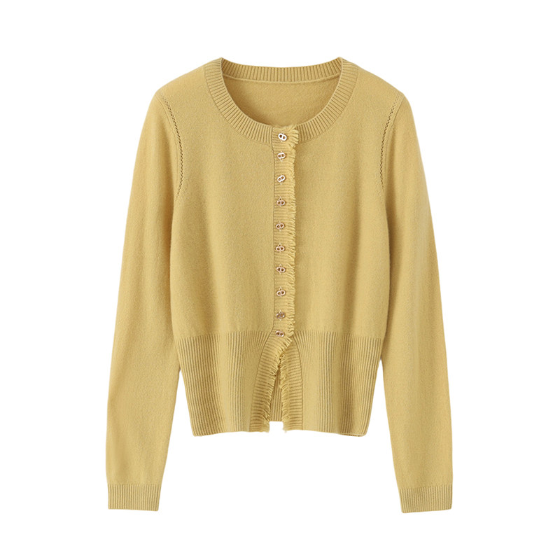 100%纯山羊绒针织圆领开衫女小香风毛边外套上衣百搭羊绒衫打底衫,淘宝优惠券,粉丝福利购,淘宝优惠卷