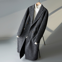 Wool double-sided big coat man suit Business double-row buttoned cashmere long style over kneecap winter sweater Inn wind jacket