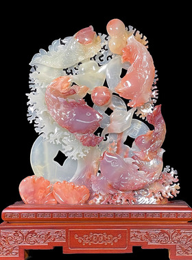 玉石招财金龙鱼摆件开业礼