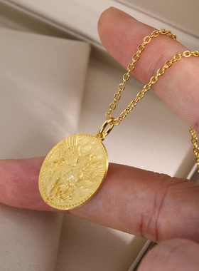 复古古币风格镀金飞马吊坠项链女款轻奢感锁骨链时尚百搭饰品