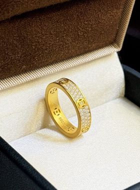 S925纯银 古法色满钻元宝镂空戒指新中式富婆寓意多福多财