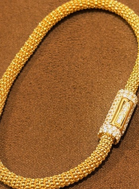 设计师S925纯银 意大利进口镶钻编织软手链潮酷简约极简风叠戴