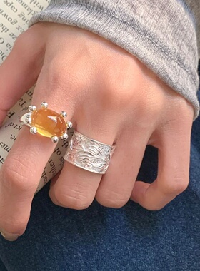 轻奢S925纯银黄钻小螃蟹戒指女韩国复古高级感小众设计小红书爆款