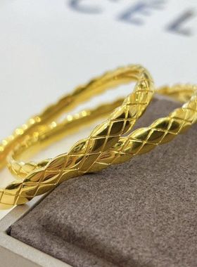 鑫葆康风纹手镯冷淡99足银时尚菱格光面镀金闭口手镯小爆款