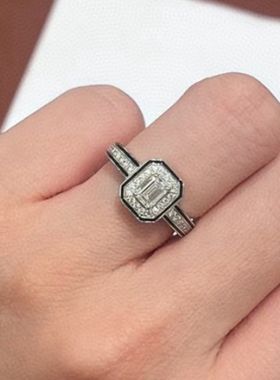 S925纯银戒指女轻奢黑边方切