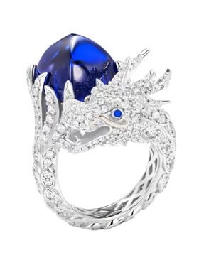 银饰新款925银欧美中国风龙年戒指8*8仿真蓝宝糖塔戒原创指环