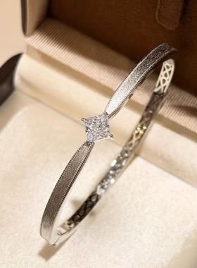 设计师s925纯银轻奢复古感磨砂公主方钻手镯时尚百搭手环女