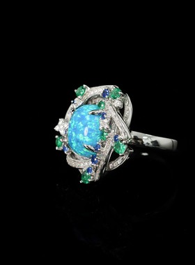 设计师925银镀金高碳钻欧泊s家银河星空宇宙精致气质千金风高定