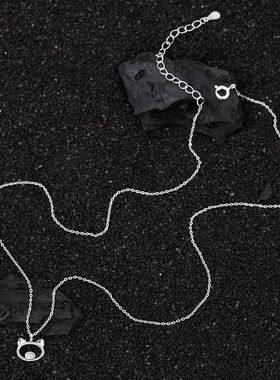 轻奢S999足银猪头吊坠锁骨链时尚百搭饰品女韩版可爱个性小猪纯银