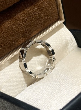 设计师S925纯银 光面拉丝方块戒指拼接闪闪小众设计时尚个性简约