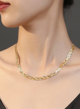 玮禧 意大利S925银三色四编编织链简约气质欧美个性锁骨链