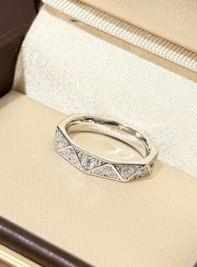 设计师s925纯银 排钻菱格戒指宽版三角形精致质感感闪钻百搭