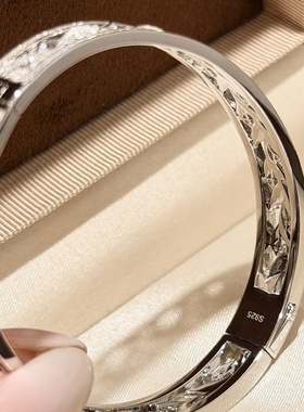 s925纯银 满钻花藤镂空手镯感复古设计感树叶藤蔓精致重工