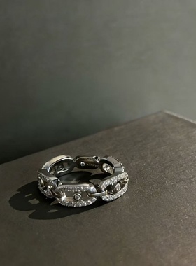 通体s925个性梅家可滑动满钻戒指几何切割珠滑动轻奢个性指环