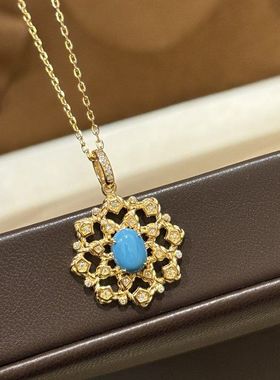 轻奢S925纯银绿松石雪花项链花朵