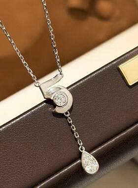 设计师s925纯银 光面5字流苏水滴钻项链感经典轻奢百搭
