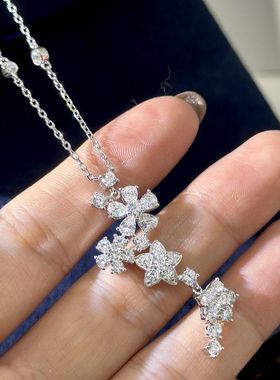 钻小众钻闪满钻S925钻吊纯银坠镶嵌花朵仲夏夜带项链之梦高碳感