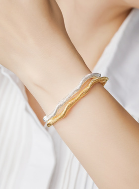 设计师玮禧 意大利秋冬新款s925银扭波浪弹力个性3.8mm细版手链