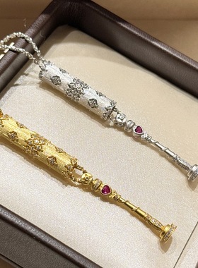 设计师S925纯银 魔法棒仙女棒爱心粉钻项链拉丝钻石链布契风灵蛇