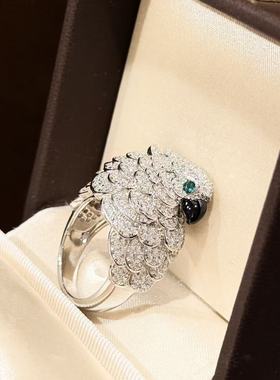 设计师s925纯银 鹦鹉满钻项链霸气感爆闪满钻羽毛精致贵气富婆