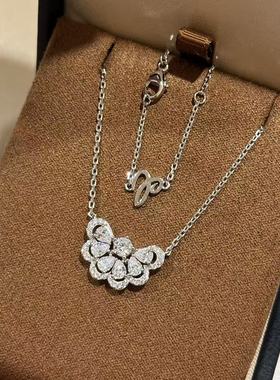 设计师S925纯银 满钻扇子项链设计感闪钻裙摆蝴蝶羽翼花朵新中式