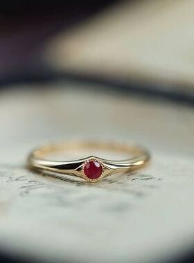 镀18K金复古设计指环尾戒新年礼物日常百搭开口不掉色红宝石戒指