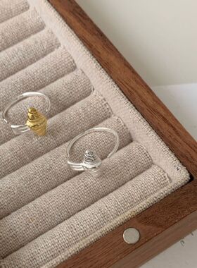 轻奢S925纯银金银拼色牛角包戒指女款韩国复古小众设计小红书指环